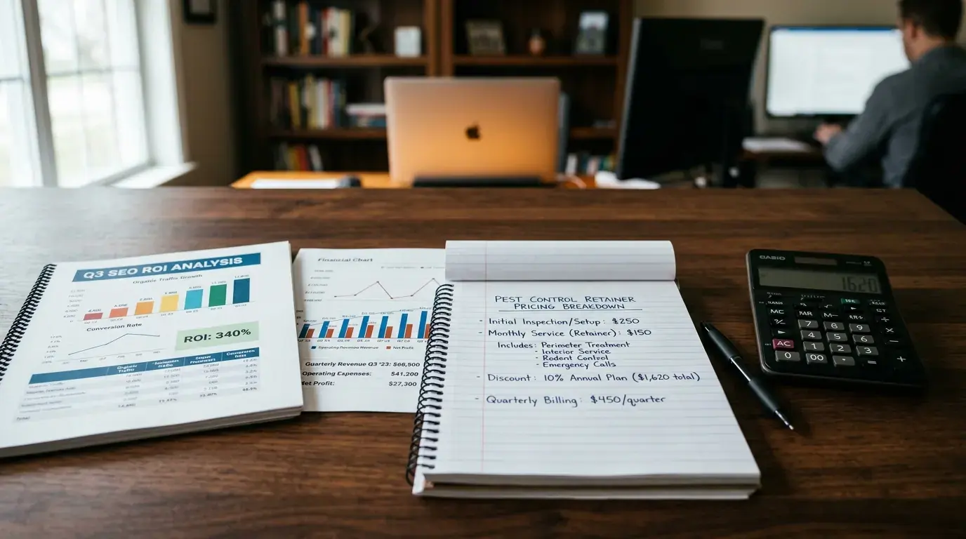 A clear breakdown chart showing pest control SEO pricing tiers and monthly deliverables